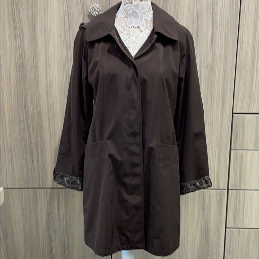 Liz Claiborne Rain Jacket Brown and Cheetah M
